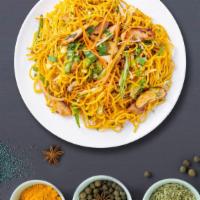 Chick Chow Mein · Wok tossed stir fried noodles with juicy chicken and Sichuan spices. Vegan.