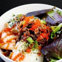 Short Rib Bowl · Gluten-free. Korean BBQ short rib, kimchi, masago, katsu aioli, green onions, fried shallots...