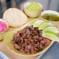 Family Style Churrasco Steak Tacos - 6 · Everything you need to assemble 6 tacos-Marinated skirt steak, two white corn tortillas per ...