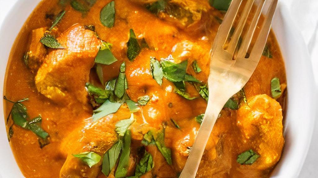 18. Chicken Tikka Masala · Boneless chicken tandoori barbecued in a clay oven, then cooked in a very special curry sauce with selected herbs and spices.