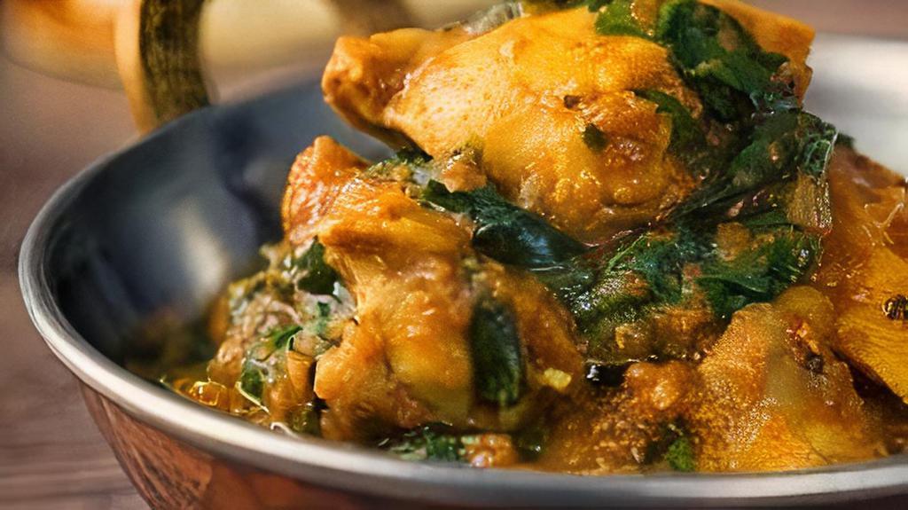 17. Saag Chicken · A detectable combination of fresh spinach cooked in traditional in blend of chicken curry.