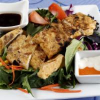 Grilled Non GMO Tofu with Organic Salad · NON GMO Tofu, Organic Veggies Mix.
