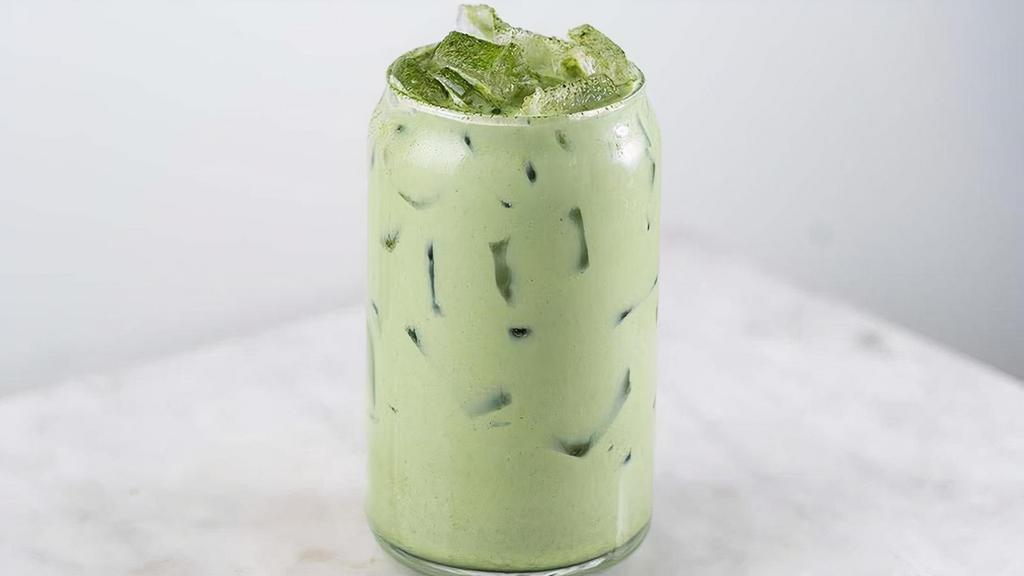 Iced Matcha Latte · Ceremonial grade matcha green tea powder that naturally detoxifies the body, is rich in antioxidants, and provides a valuable source of fiber and vitamins with almond milk.