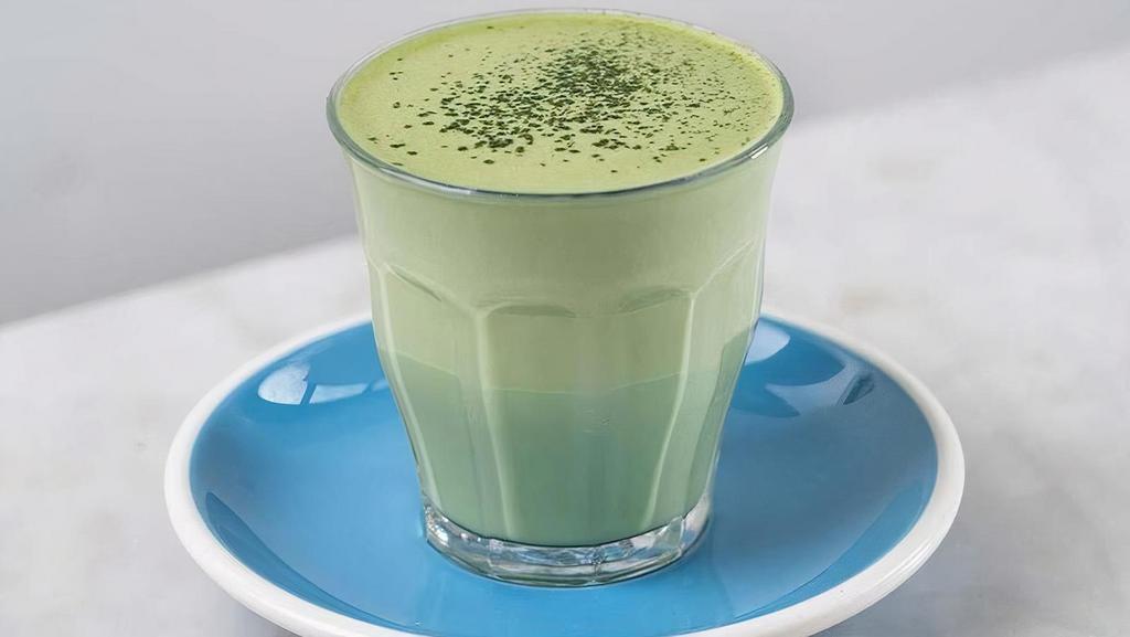 Matcha Latte · Ceremonial grade matcha green tea powder that naturally detoxifies the body, is rich in antioxidants, and provides a valuable source of fiber and vitamins made with steamed almond milk.