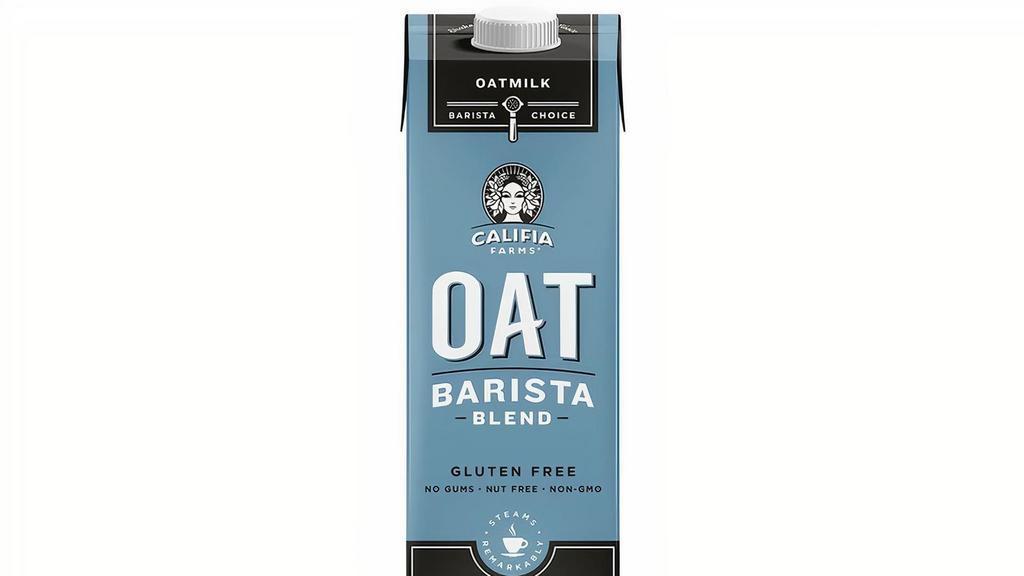 Califia Oat Milk 1Qt · 1QT Califia Barista Edition Oat Milk. Vegan, Gluten-Free, Kosher, & Dairy-Free and made with whole rolled, gluten free oats grown in North America. This oat milk steams beautifully, perfectly pairs with coffee, and tastes dang-good by itself with no gums or stabilizers.