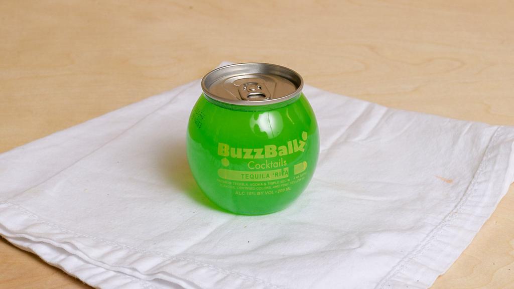 BuzzBallz Cocktails Tequila 'Rita | 200ML Container · ALC 15% By Vol. 
Tequila Vodka & Triple Sec with Natural Flavors. 
Have a Ball !!