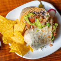 Burrito · Flour tortilla or wheat with your choice of meat, rice and beans, sour cream, cheese, and pi...