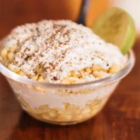 Esquite  · Cup of corn topped queso cotija, chili powder, and our homemade mayo dressing.