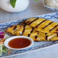 61. BBQ Chicken · Marinated in Thai herbs, served with homemade sauce.