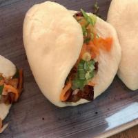 Pork Belly Steamed Buns · Pickled daikon and carrot, hoisin, scallion.  Three to an order.