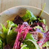 Organic Local Greens · Farmers market lettuces, radish, fennel, sherry vinaigrette.