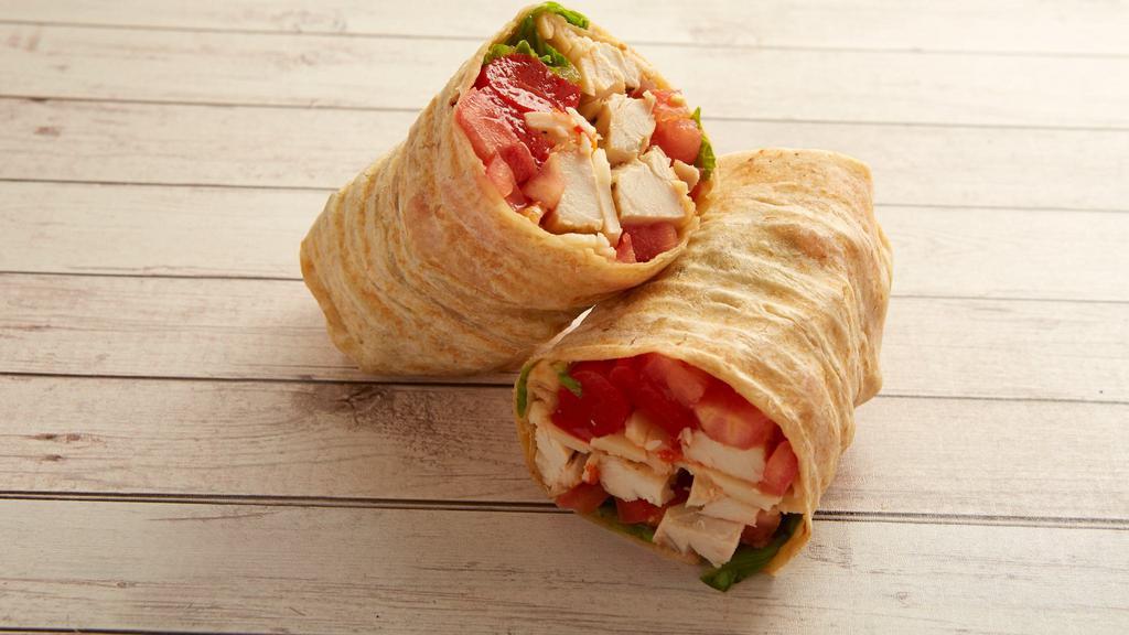 Balsamic Chicken Wrap · 550 cals. roasted red peppers, provolone, lettuce, tomatoes, balsamic vinaigrette