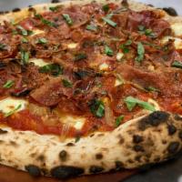 PIZZA MANCHESTER · tomato sauce, garlic, oregano, house made mozzarella, caramelized onions, pepperoni, italian...
