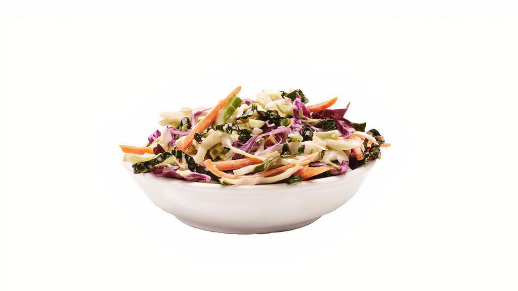 Super Slaw · Dino kale, red & green cabbage, carrots, sesame seeds, sweet and creamy sauce