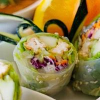 Fresh Rolls · Green lettuce, mint, cilantro, cucumber, carrot, tofu, vermicelli noodles served with plum-p...