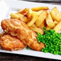 Fish & Chips · 3 pcs Fresh caught fish, breaded then crisped to perfection.
