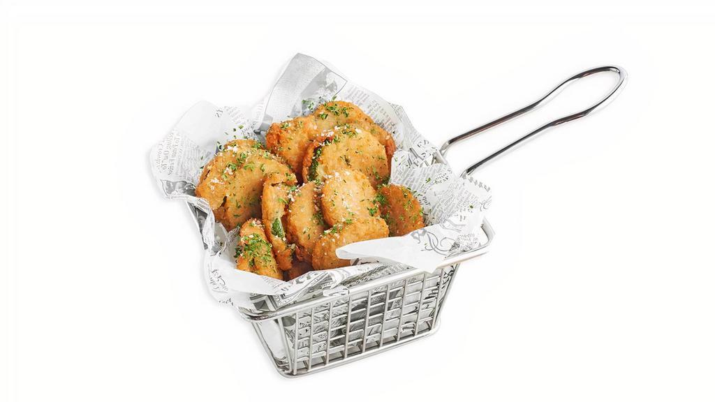 Seasoned Zucchini Fries · Breaded zucchini topped with garlic seasoning, parmesan cheese, and parsley flakes.  532 cal.