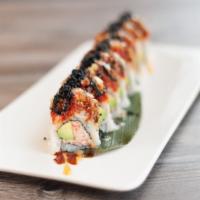 Pirate Roll · Crab meat, avocado, topped with spicy tuna deep fried BBQ eel spicy mayo, unagi sauce and bl...