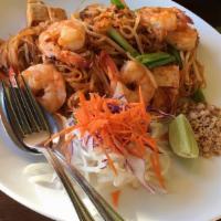 Pad Thai · Classic Thai dish with thin rice noodle, peanuts, beansprout, green onion, radish, tofu, and...