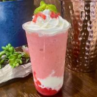 Strawberry Yogurt Slush/草莓酸奶冻 · Caffeine free. Made w/ Yogurt. Comes w/ Homemade Whipped Cream & Strawberry Heart Jelly.