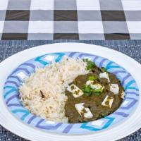 Rice Bowl with Spinach (Saag) · rice with saag/saag paneer