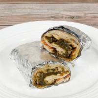 Spinach (Saag)wrap · spinich  with naan bread and rice wrap like a burrito