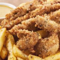 Fried Fish Basket with Honey Mustard Sauce · Hot & Tasty Cajun fish, seasoned and fried to perfection. Served on a bed of fries, with a s...