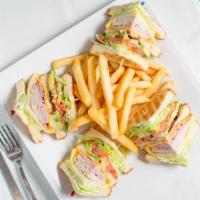 City's Super Club & Side · Triple-decker with turkey, ham, bacon, cheese, lettuce, tomato, avocado, and mayo on toasted...