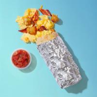 Confident Af · Crisp beef bacon, scrambled eggs, melted cheese, hash browns, wrapped in a flour tortilla.