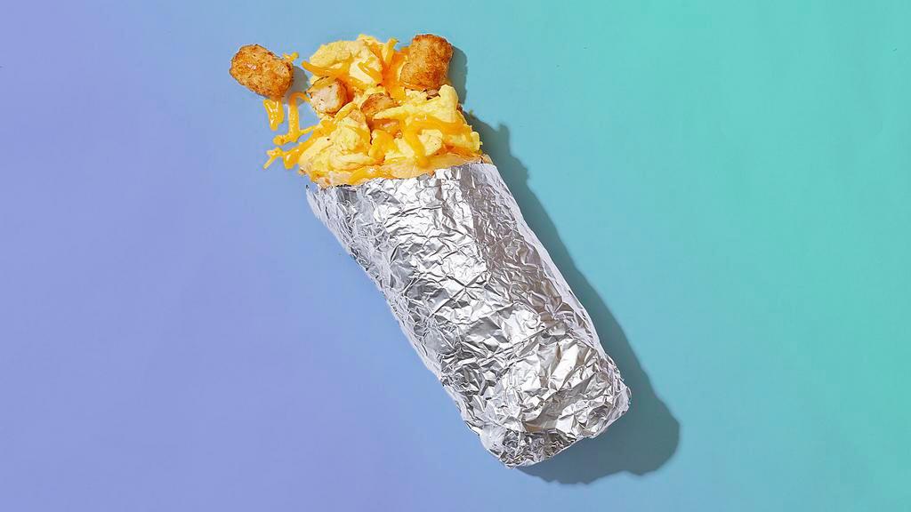 Original Af · Scrambled eggs, melted cheese, crispy tater tots, wrapped in a flour tortilla.