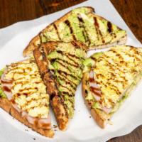 Avocado Toast · Avocado, Roma Tomato, and Balsamic drizzle on your choice of toast. Topped with sea salt and...