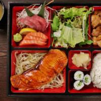 Bento Box (Two Choices) · Served with rice salad and miso soup