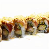 Big Daddy · Spicy. In: Shrimp tempura, cucumber & spicy tuna. Out: tuna, albacore, thin sliced jalapeno ...
