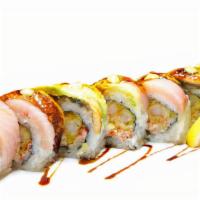 Shamvid · In: shrimp tempura & crabmeta. Out: hamachi, unagi, avocado w/ unagi sauce & wasabi sauce.