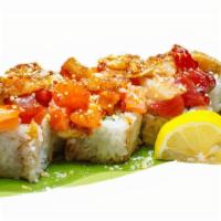 Wow · In: shrimp tempura & cucumber. Out: poki mix w/ carpaccio sauce mayo, macadamia nuts, fillo ...