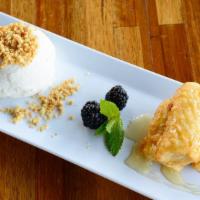 FBI Fried Banana with Coconut Ice Cream (vegan) · Contains peanuts and coconut milk.