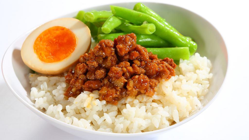 Minced Pork over Noodle · Taiwanese style minced pork and egg (no soup) over Noodle.