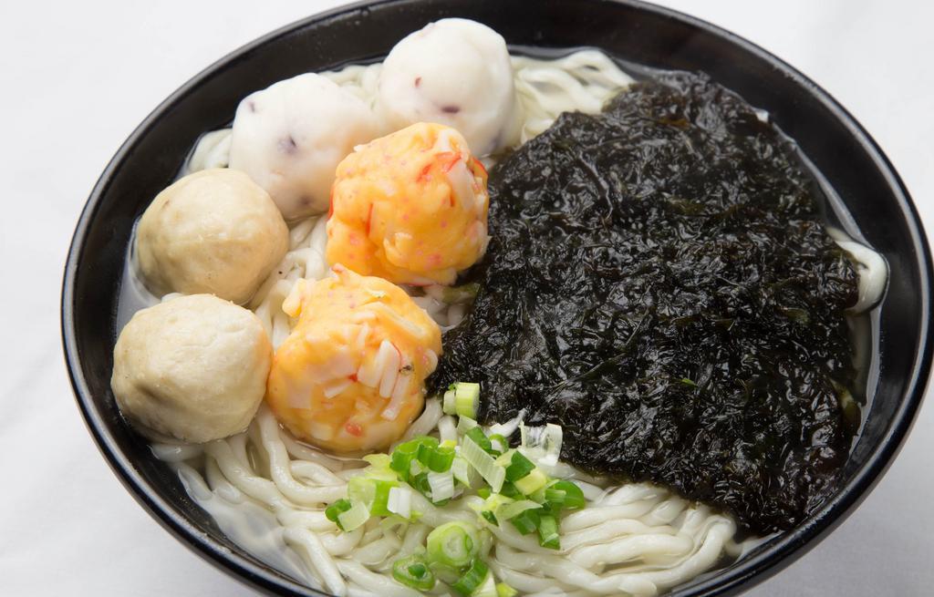 Seaweed Noodle Bowl · Dry seaweed and lobster and pork meatballs w/ a bowl of Noodle.
