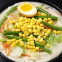 Vegetable Ramen · Ramen in Vegetable Base Miso Soup with Mixed Vegetable, Tofu, and Egg.