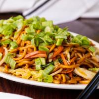 Tarim's Chow Mein · Egg noodles wok-fried with soy sauce, shrimp, chicken, cabbage, carrots, beansprouts, and sc...