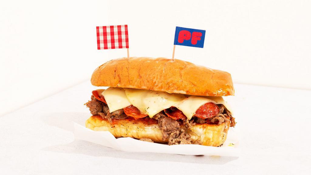 Pizza Cheesesteak · Steak sandwich with marinara and your choice of cheese.
