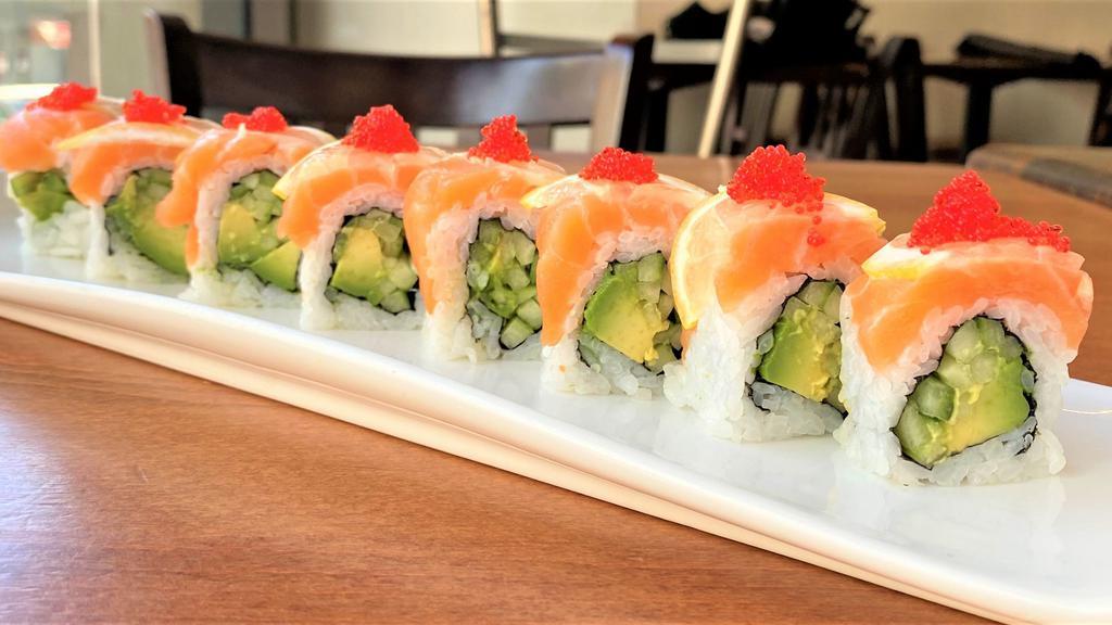 49ers · Avocado, cucumber, tobiko, and salmon topped with thin slice of lemon.