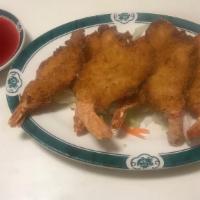 13. Fried Prawns · Six crispy fried prawns served with sweet and sour sauce.