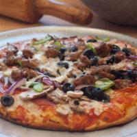 Checkers Super Combination Pizza · Salami, pepperoni, fresh mushrooms, Italian sausage, black olives, onions, sweet red & green...