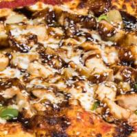 Teriyaki Chicken Supreme Pizza · All-white meat marinated with our own teriyaki sauce, topped with pineapple, red & green pep...