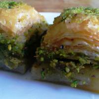 Pistachio Baklava (2 Pcs) · Mediteranean classic pistachio baklava.