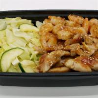 Teriyaki Combo (Chicken & Shrimp) · Served with white rice and vegetables.