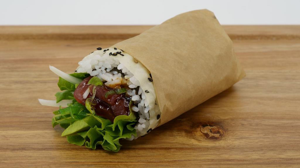 Ahi Poke Wrap · Ahi tuna, seaweed salad, avocado, sweet onion, lettuce, cucumber, origami signature poke sauce.