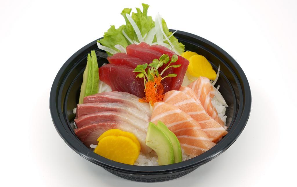 Chirashi · Any combination of maguro, hamachi or salmon over a sushi rice bowl.
