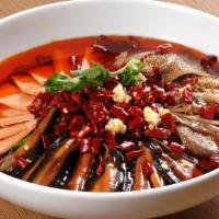 Sliced Pork with Flaming Chili Oil · Juicy sliced pork with spicy flaming chili oil.